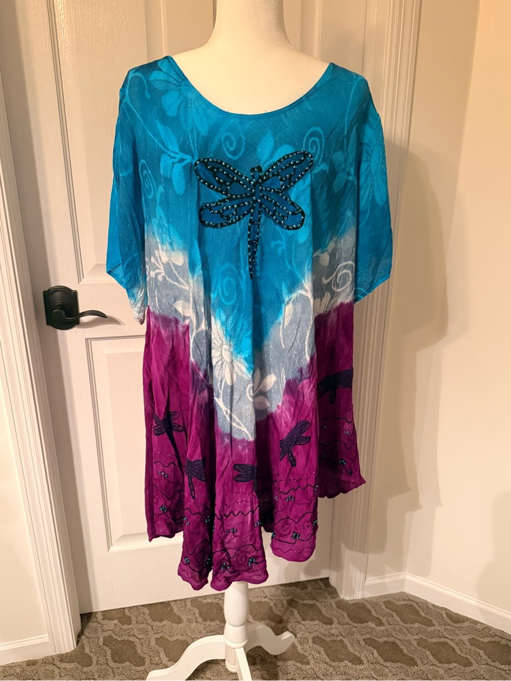 Blue and Purple Dragonfly Ombre Tunic Dress-Women’s Plus